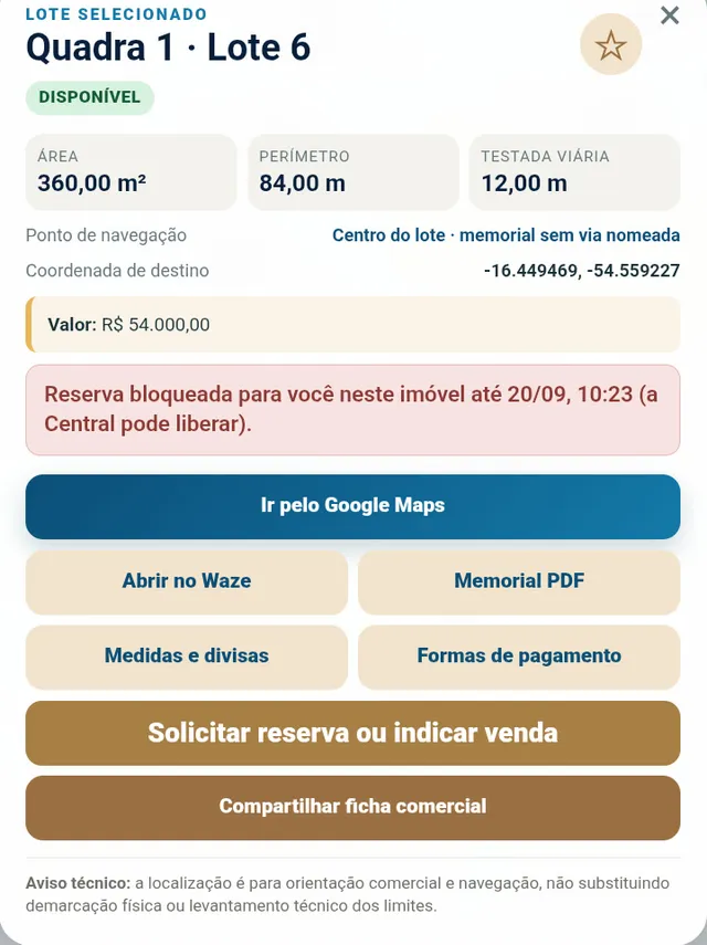 Prazo vencido: faixa vermelha informando o bloqueio de reserva neste imóvel até uma data e hora